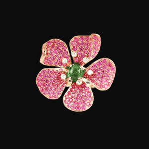 Pink Hibiscus Sapphire Pave Ring