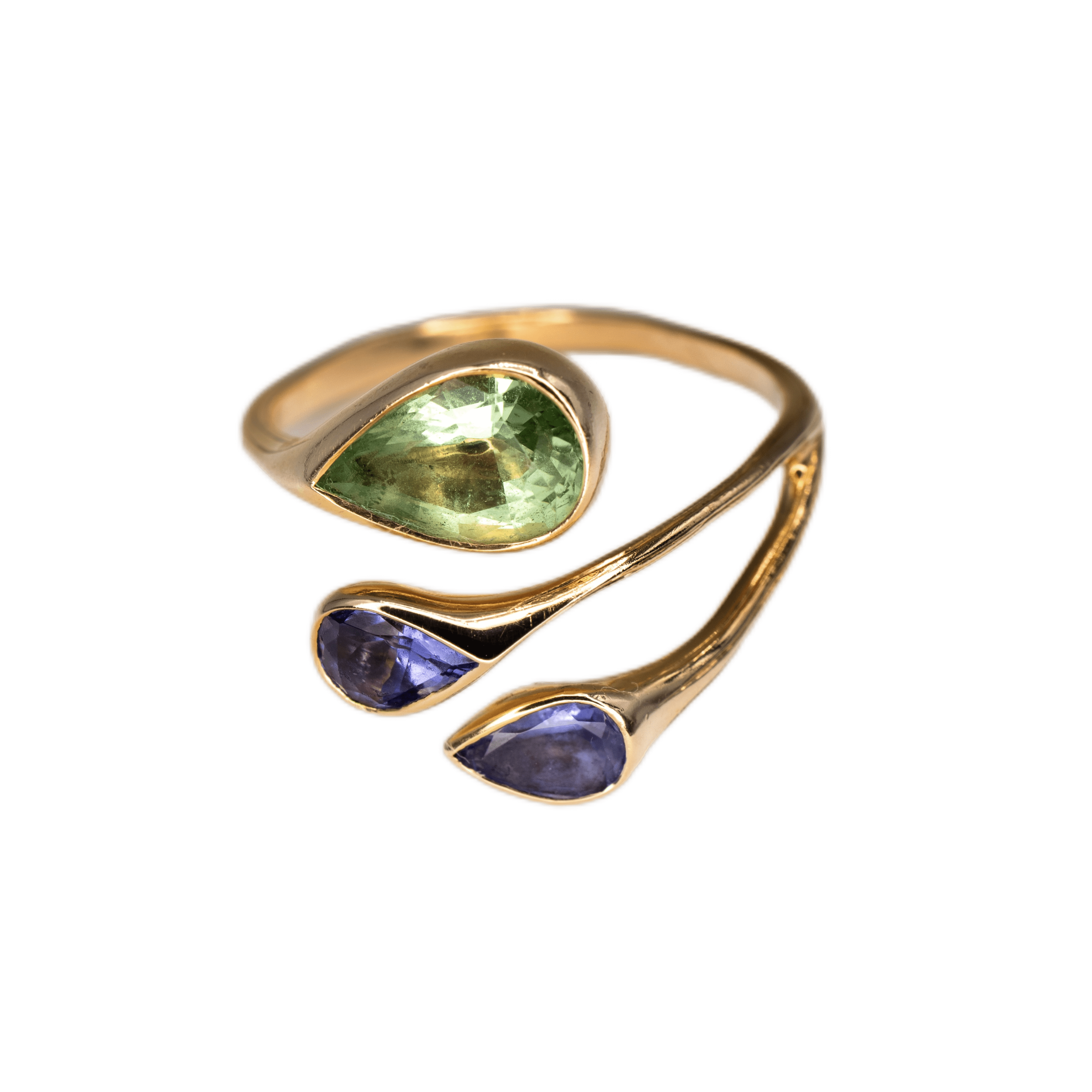 A Tanzanite & Green Garnet vine ring