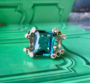 A Blue topaz mosaic cocktail ring