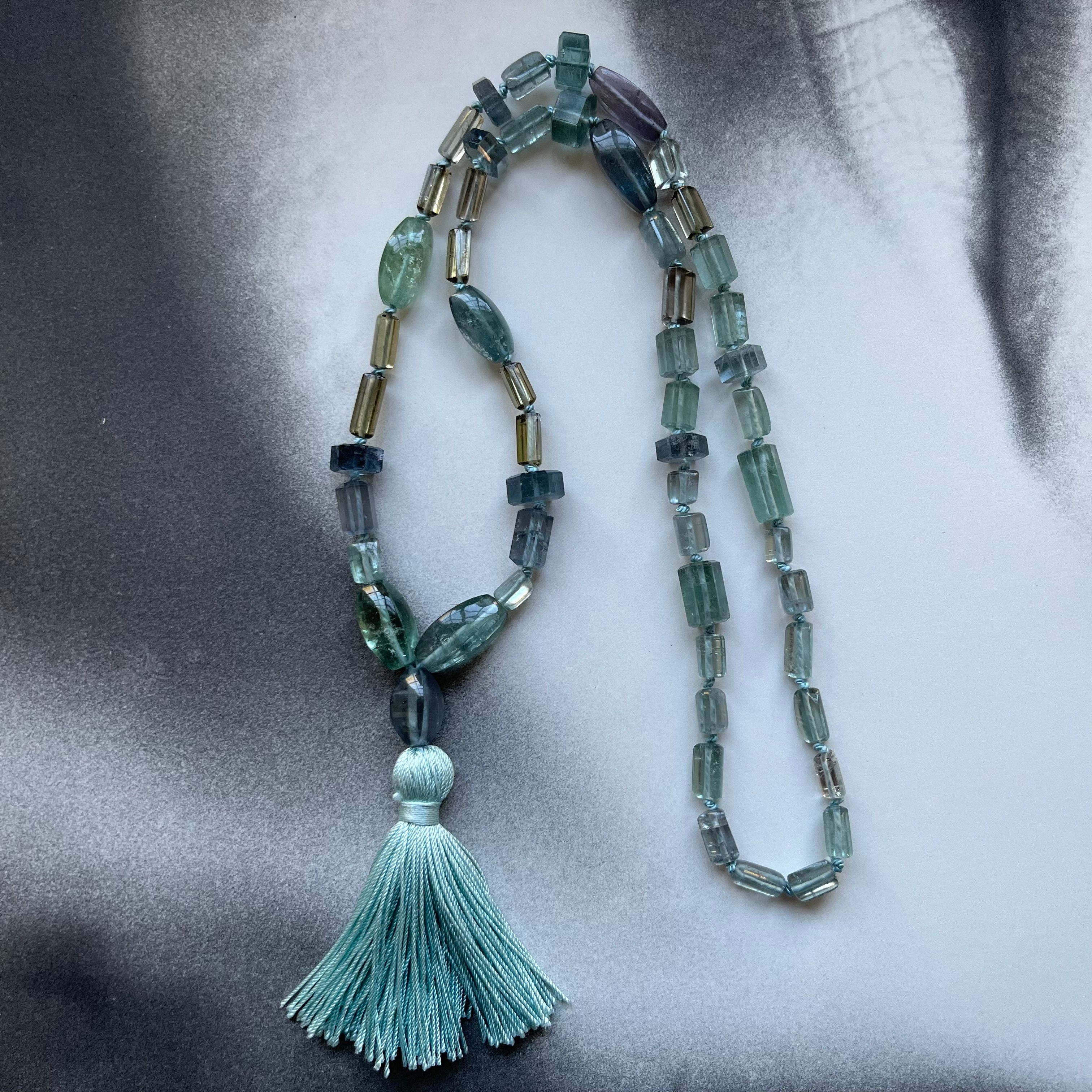 Tourmaline & silk beaded necklace