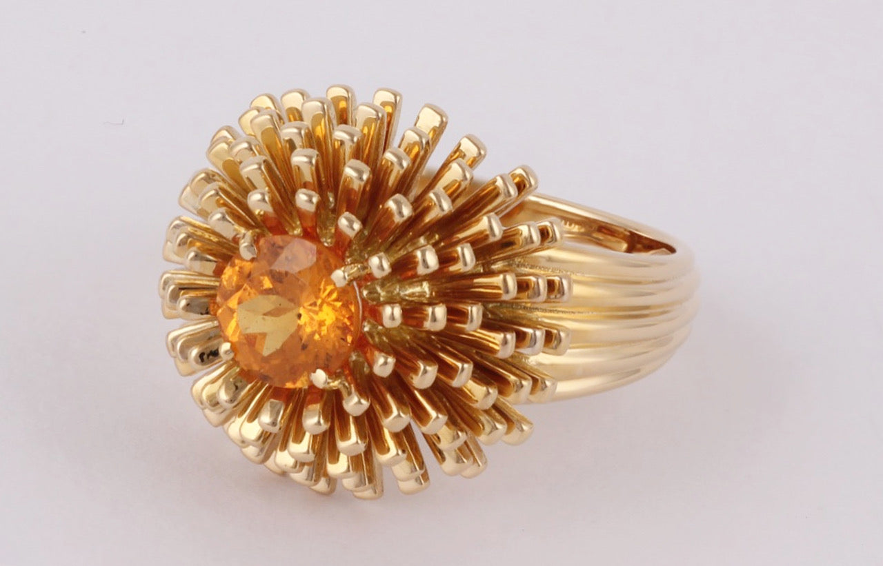 Sea urchin ring with mandarin garnet