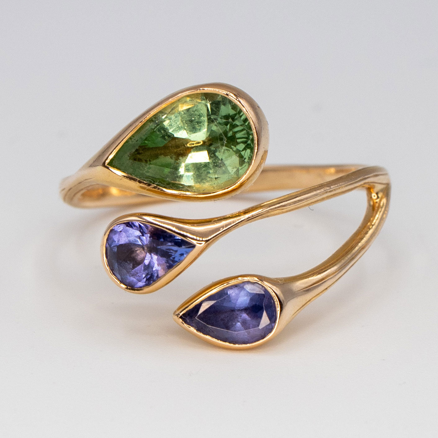 A Tanzanite & Green Garnet vine ring