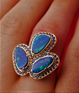 Black opal & sapphire Ring