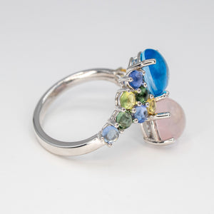 Cabochon bypass Ring Topaz Quartz Sapphire