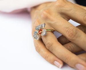 Blue Hibiscus Sapphire Pave Ring